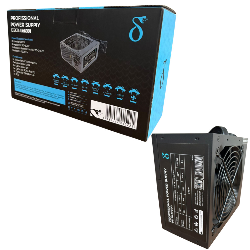 Fonte Alimentação Atx 500w Automática Pc Computador Fan Cooler