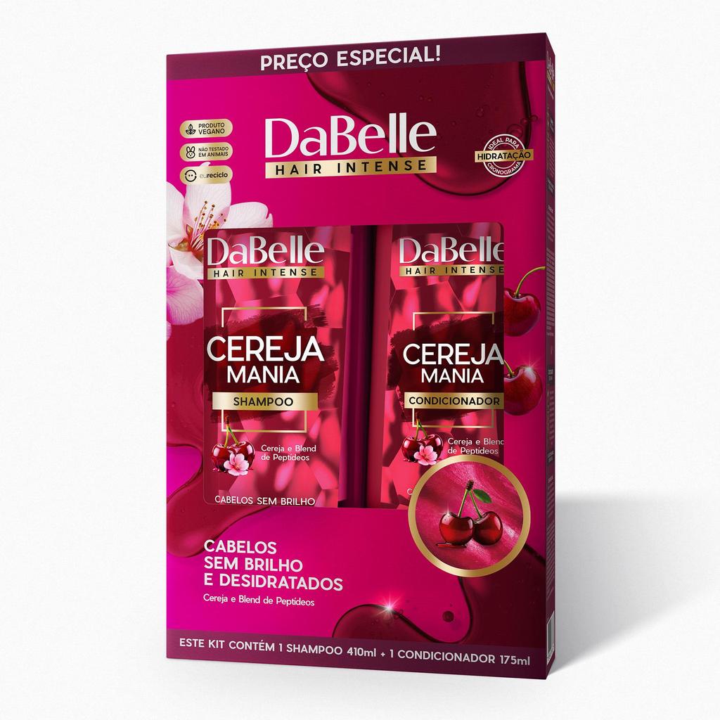 Kit Shampoo 410ml e Condicionador 175ml Cereja Mania - Dabelle Hair