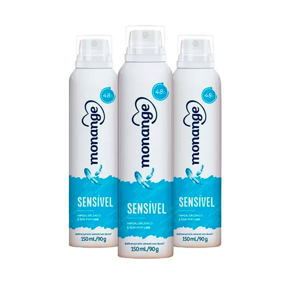 Kit Desodorante Aerosol Monange Sensível 90g - 3 unidades