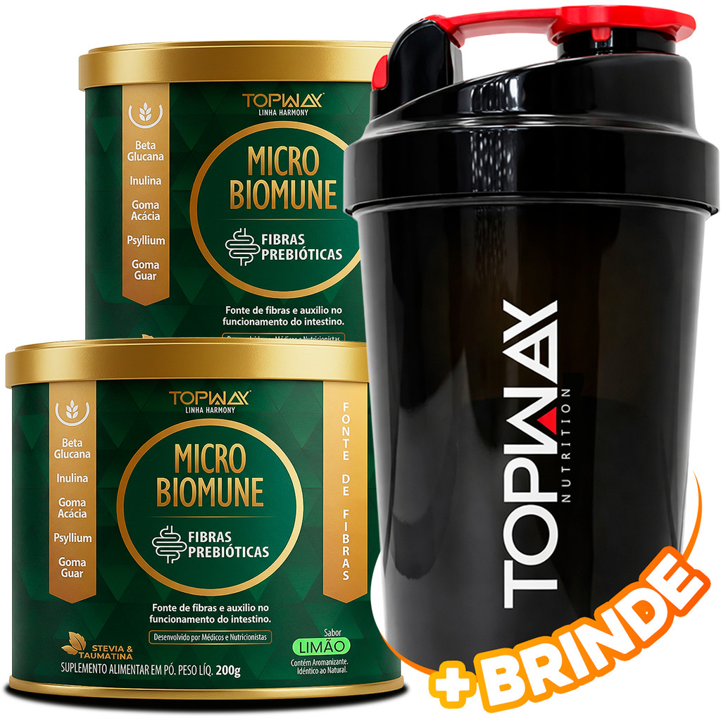 2x Suplemento Alimentar Topway Microbiomune Betaglucana + Fibra Prebiótica Limão + Coqueteleira