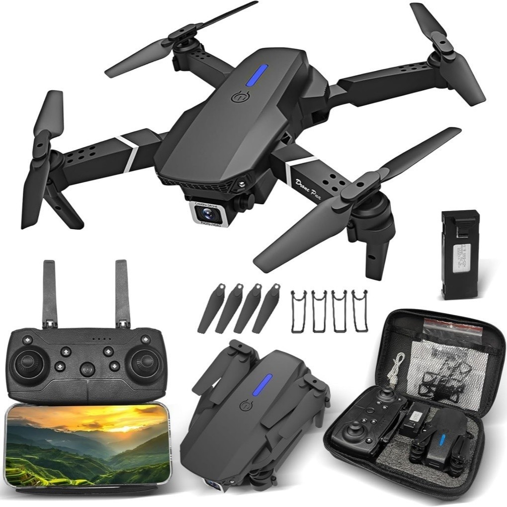 Drone E88 Dobrável 4K HD com Câmera Wi-Fi Controle Remoto App Estável