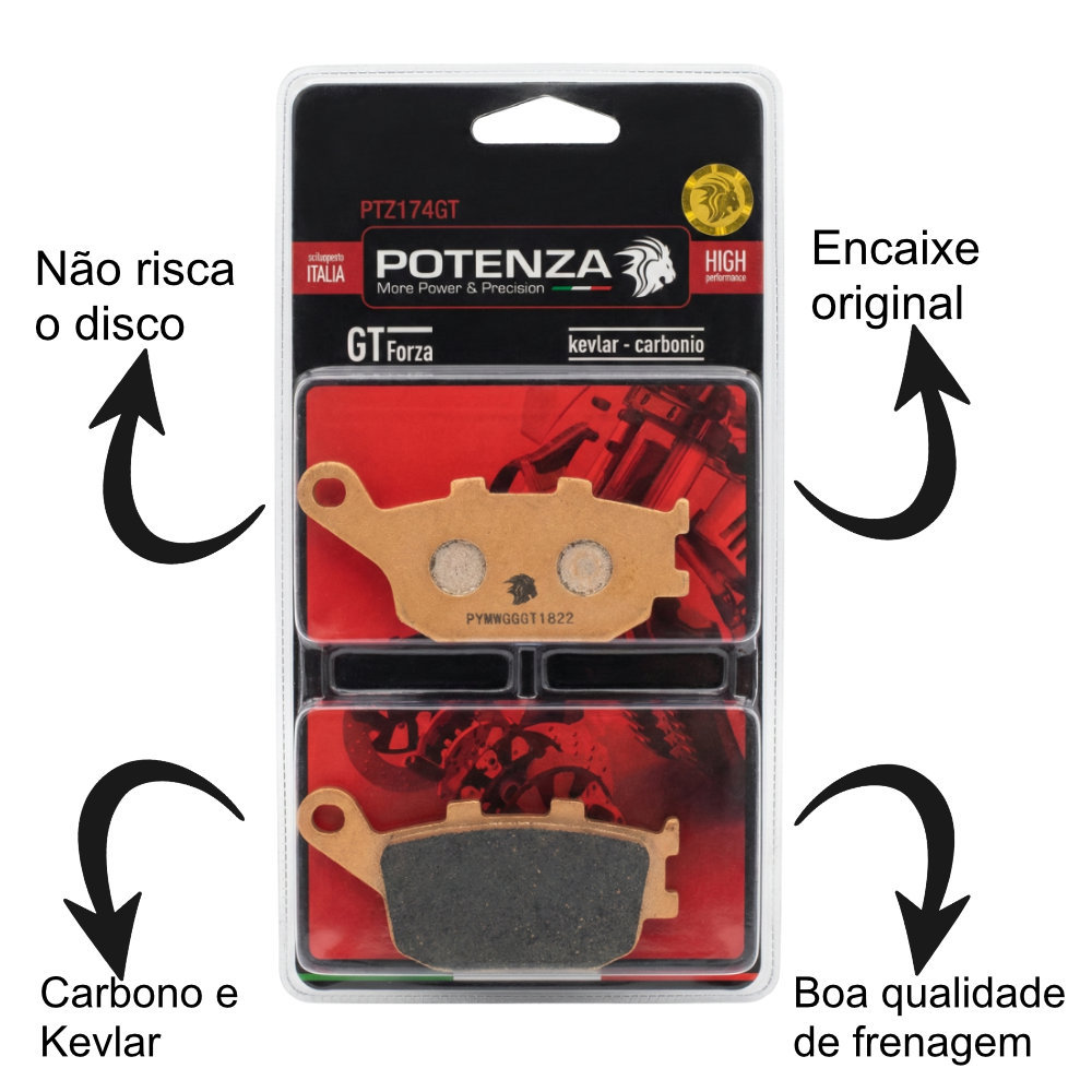 Kit Pastilha de Freio Traseiro Para Moto Potenza GTForza Kevlar-Carbonio (PTZ174GT)