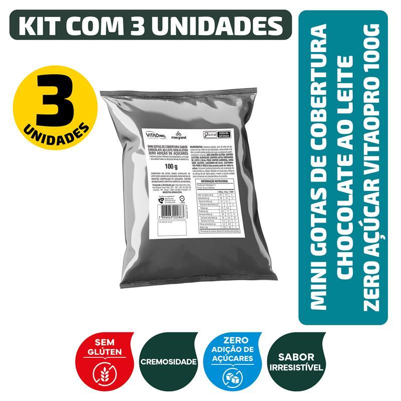 Kit Mini Gotas de Cobertura sabor Chocolate ao Leite Zero Açúcar VitaoPRO 100g - 3 Unidades em Oferta na Shopee
