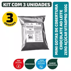 Kit Mini Gotas de Cobertura sabor Chocolate ao Leite Zero Açúcar VitaoPRO 100g - 3 Unidades