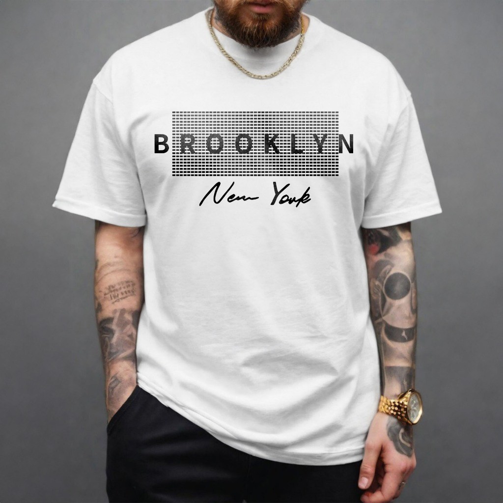Camiseta Camisa Estilosa Masculina Brooklyn New York Camisa 100% Algodão Estampada Manga Curta