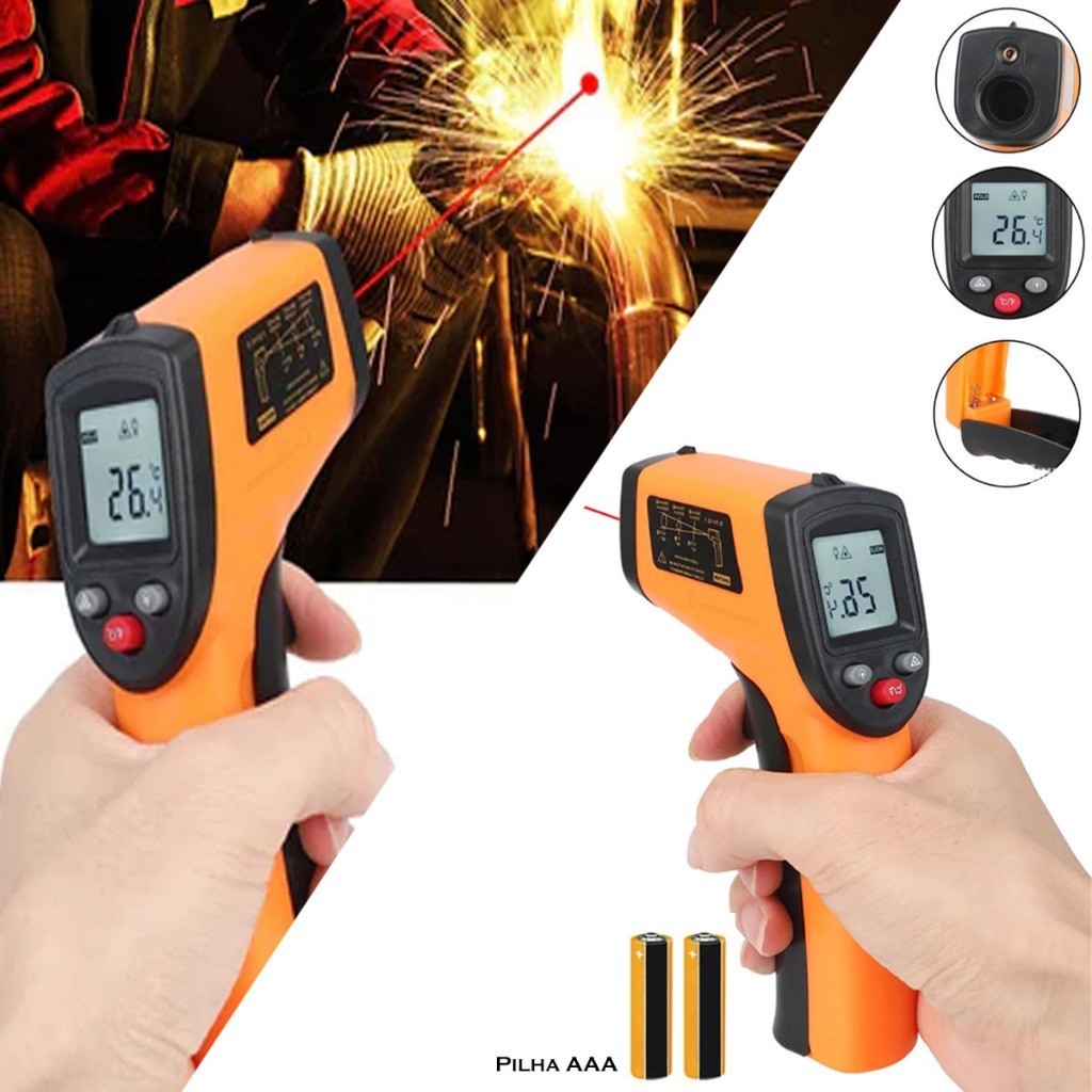 Termômetro Digital Infravermelho Laser Medição Temperatura Culinária & Industrial -55ºc - 400ºc