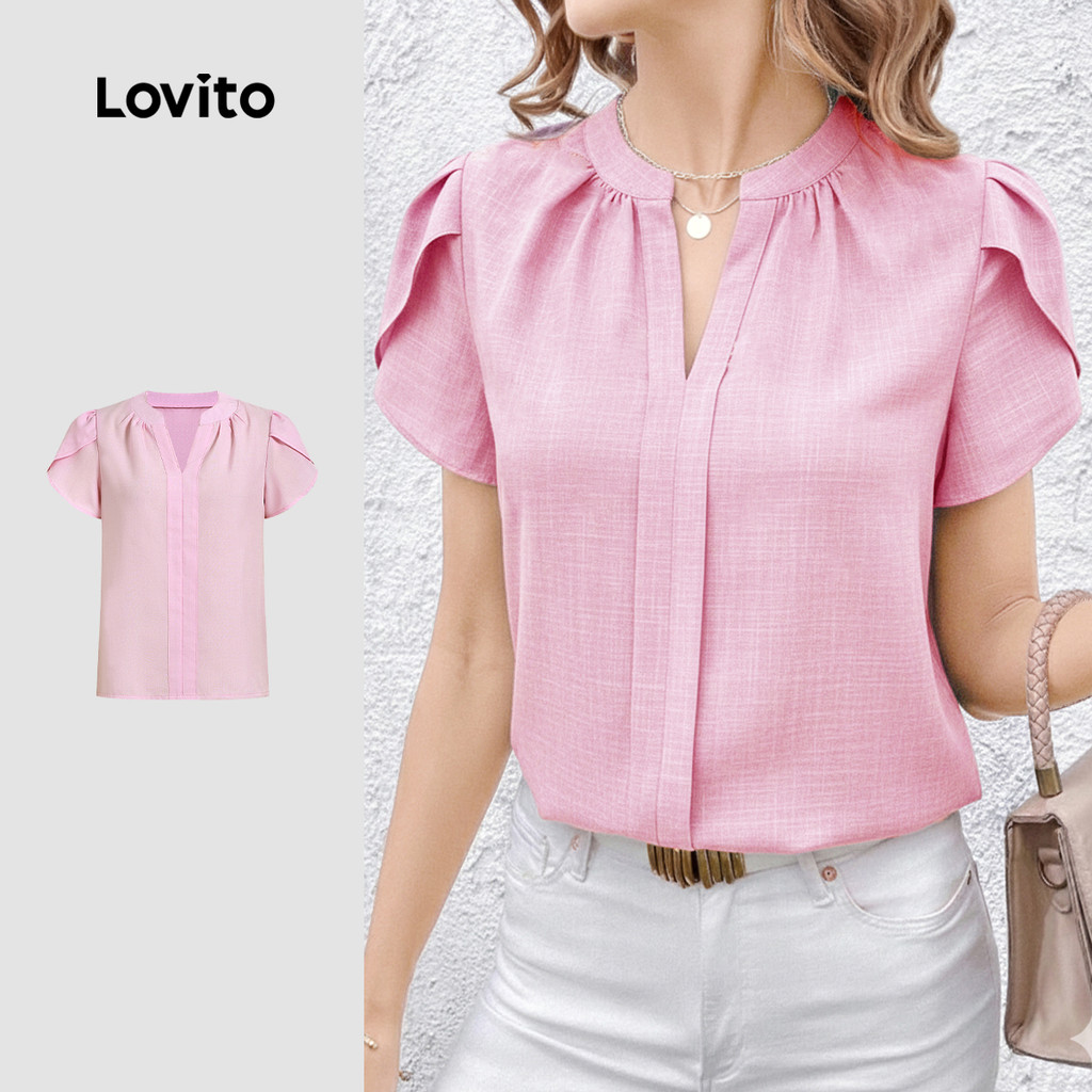 Lovito  Blusa Casual Plissada Primavera/verão Blusa Roxa para Mulheres L172LD1189