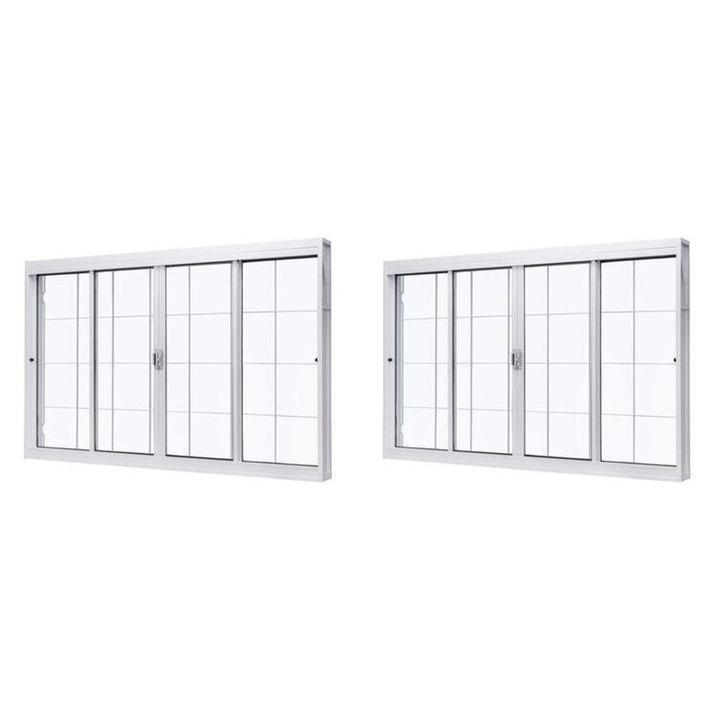 Kit com 2 Janelas de Aço de Correr Central 100x120cm 4 Folhas com Grade Quadriculada e Vidro Liso em Oferta na Shopee