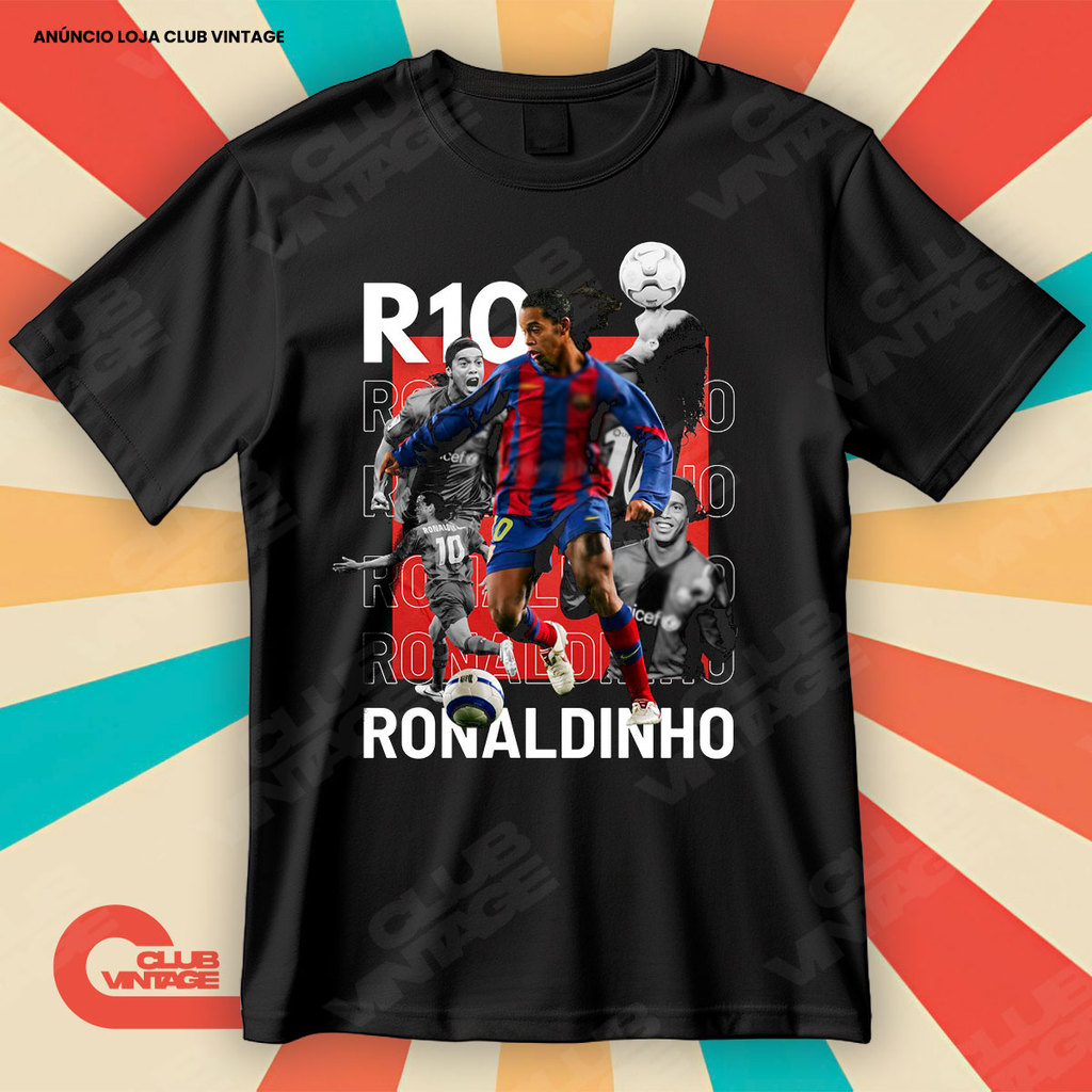 Camiseta Ronaldinho Gaucho R10 Bruxo Jogador Histórico Lenda Blusa Camisa Futebol 100% Algodão