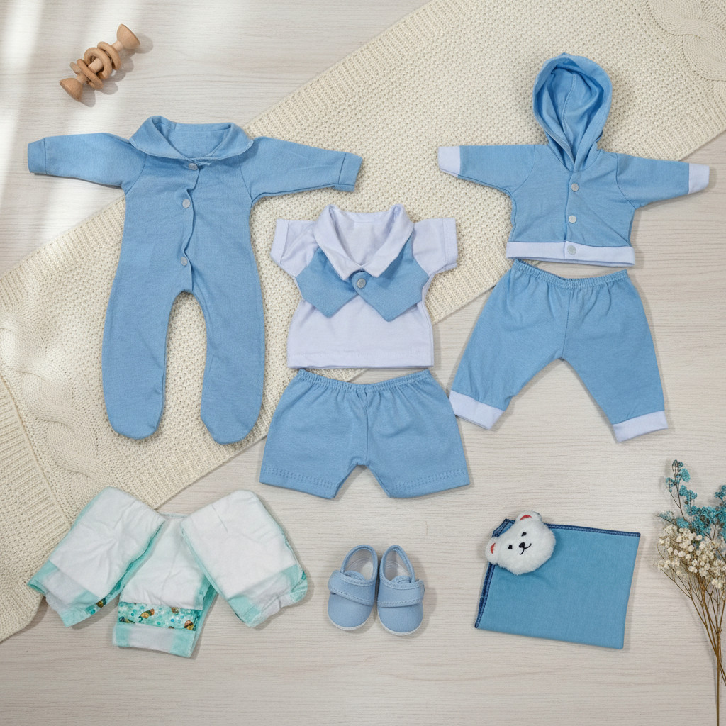 Enxoval Bebê Reborn Boneco Menino Mamãe Reborn 10 Peças k83A - Veste de 45 a 50cm!