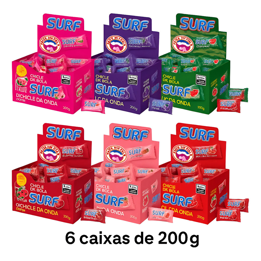 Chicle De Bola Surf 50unx4g Diversos  - 06 Caixas De 200 Grs