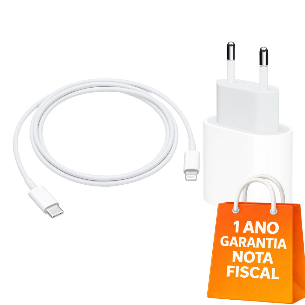 Kit Carregador Apple 20W + Cabo USB-C para Lightning – Compatível com iPhone e iPad – Lacrado