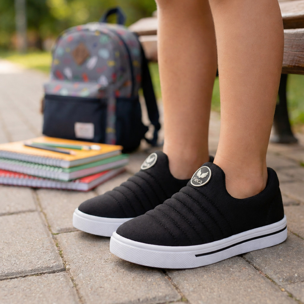 Tênis Infantil Menino Fleca Calce Fácil Slip On Escola Festa Leve e Confortável