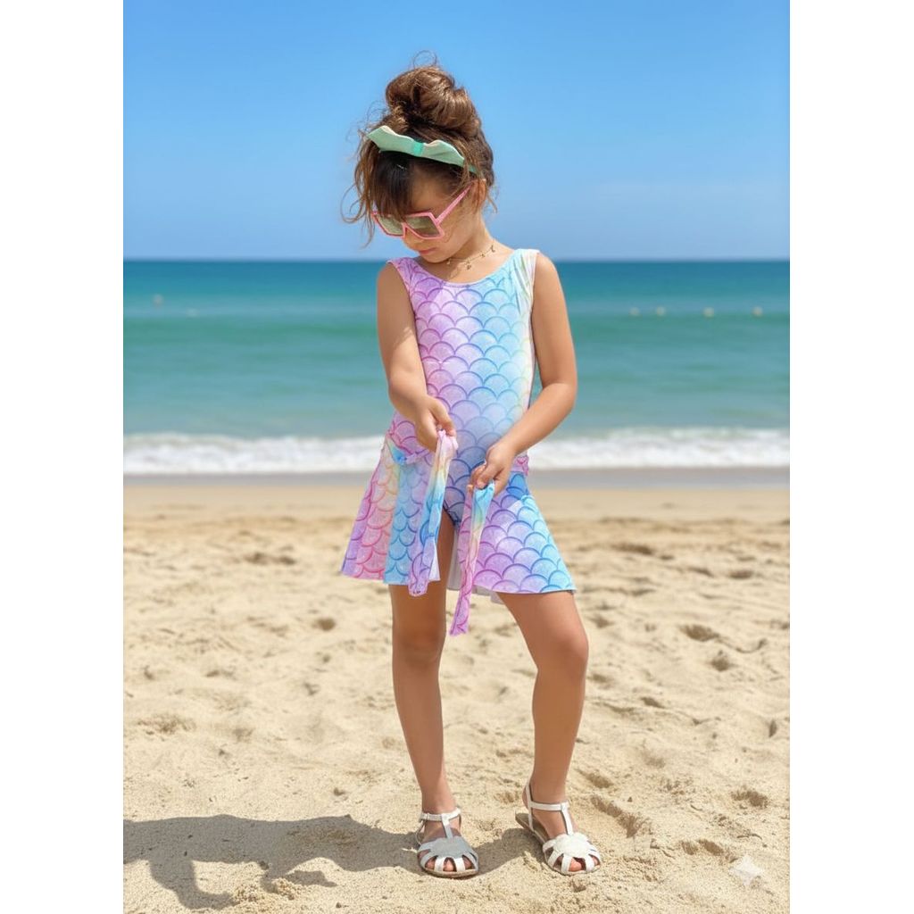 Maiô Infantil Sereia Menina Juvenil com saída de Praia Piscina com Proteção UV 4,6,8 e 10 Anos em Oferta na Shopee
