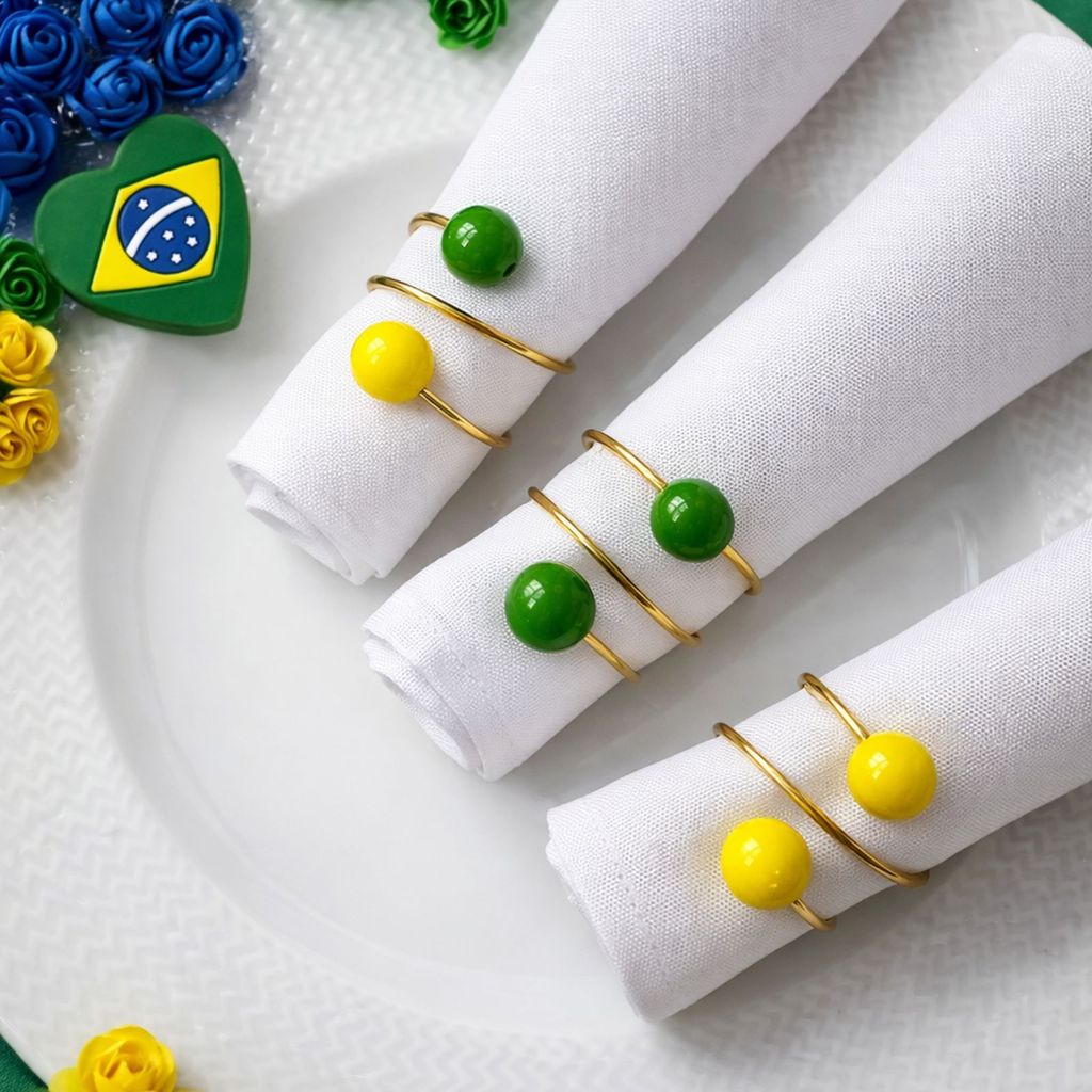 Kit 6 ou 12 Anel de Guardanapo Para Copa do Mundo Brasil