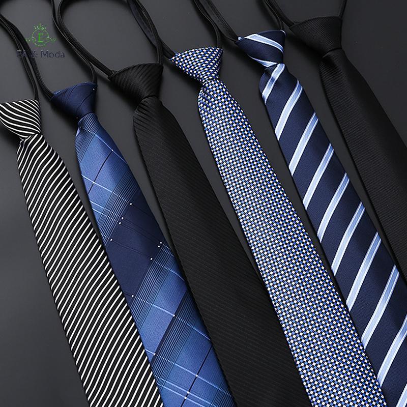 EA & Moda Elegante 8 Cm Gravatas Preguiçosas Azul Vermelho Listrado Camisa Masculina Vestido De Negócios Gravata Com Zíp