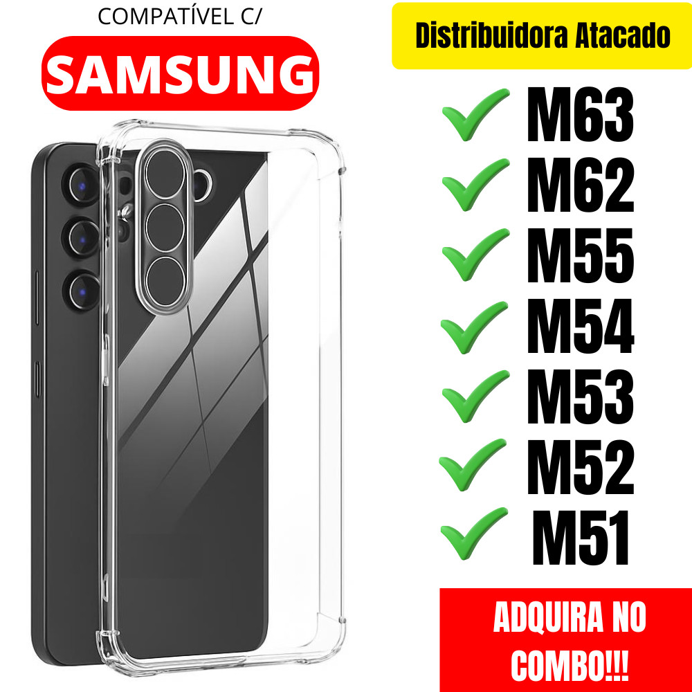 Capa Transparente P/ Samsung M63 / M62 / M55 / M54 / M53 / M52 / M51 Clear Antishock - Envio Rápido