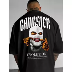 Camiseta Masculina Streetwear Algodão Penteado Infantil Adulto Plus Size Estampa Gangster Evolution Swag Moda Bandido