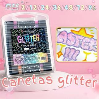 12/24/36/48/72/96 Cores Marcadores Dupla Ponta com Glitter - para Crianças, Journaling e Estudos em Oferta na Shopee