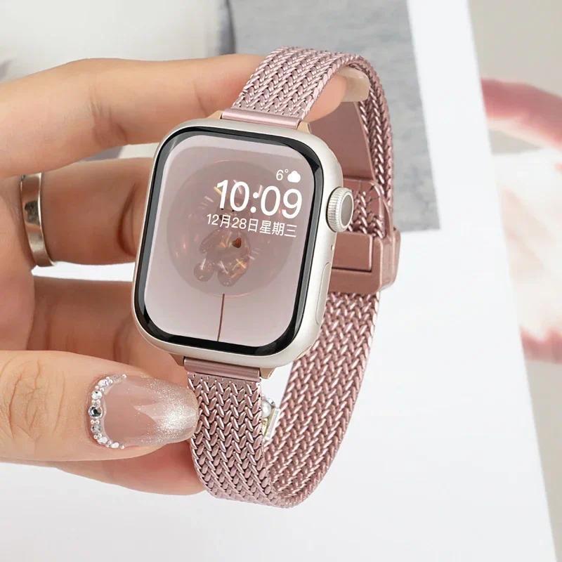 Pulseira De Aço Milanesa Compatível Com Apple Watch Ultra 3 2 1 49mm Série 11 10 46mm 45mm 44mm 42mm 9 8 7 6 5 SE 4