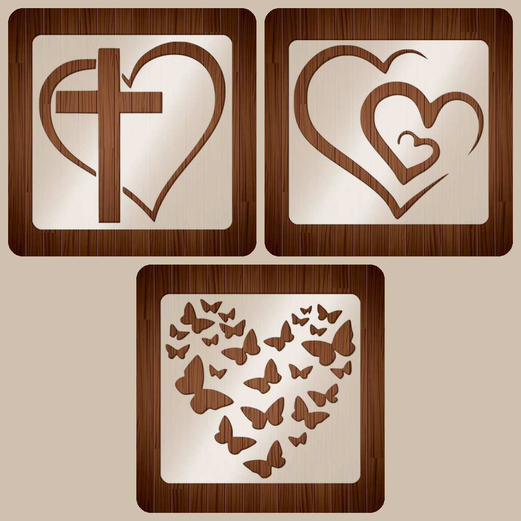 Kit 3 stencil ROMANCE para Pinturas em Parede e Artesanato. (COD:57)