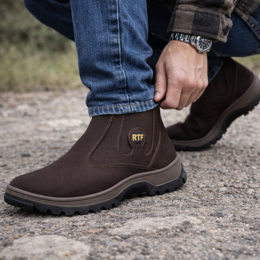 Botina Masculina Estilo Couro Macia Leve Elástico Lateral Ideal Para Trabalho