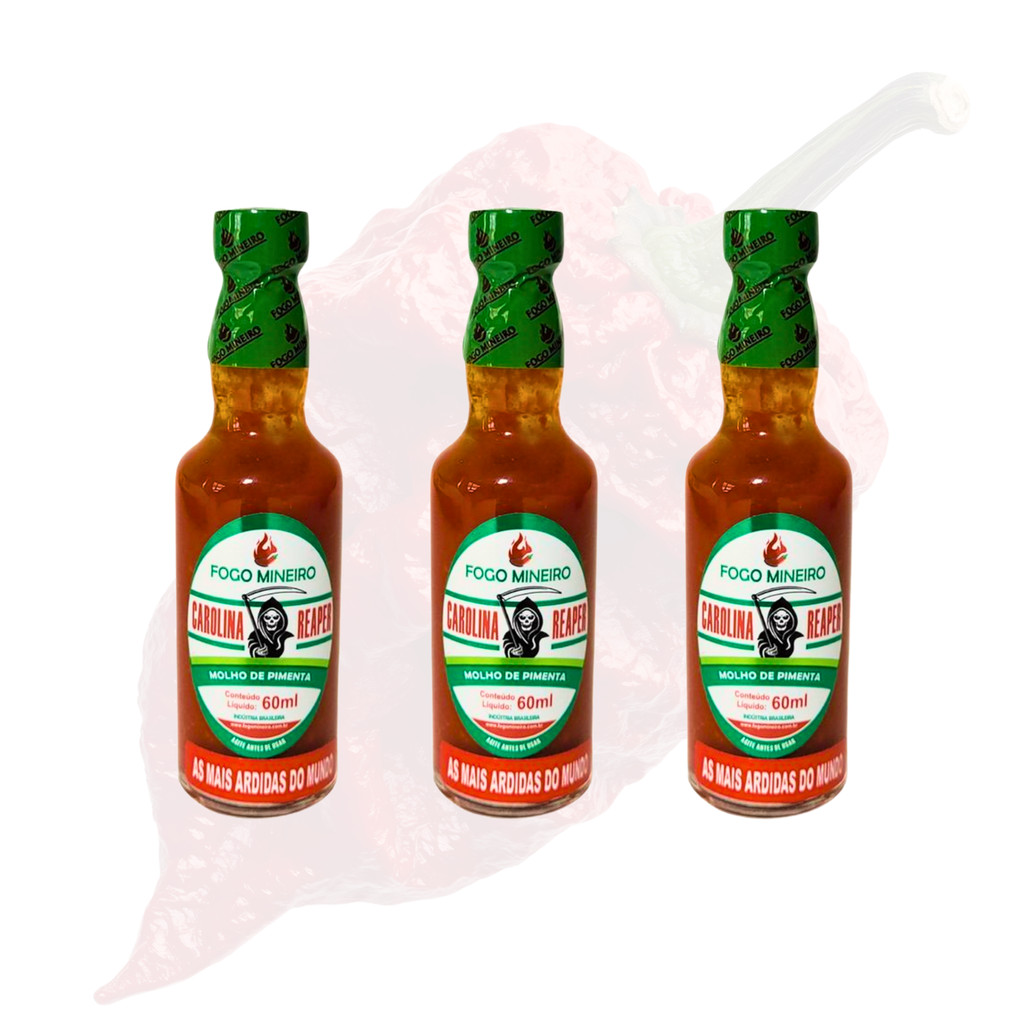 Kit 3x Molho de Pimenta Carolina Reaper - 60ml (Vidro)