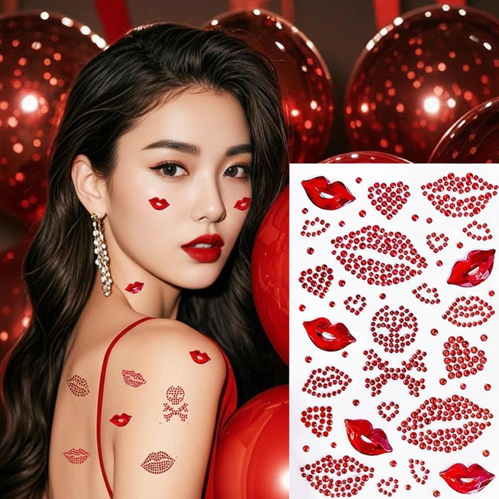 Lábio Vermelho Rosto Maquiagem Adesivos Criativo Decoração À Prova Dwaterproof Água Remendo Glitter Adesivo A4k1 em Oferta na Shopee