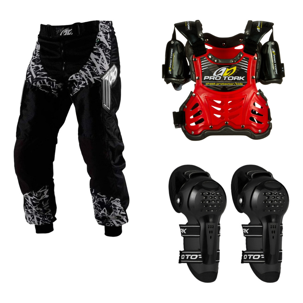 Kit Infantil Calça Joelheira Articulada Colete Motocross Trilha Corrida