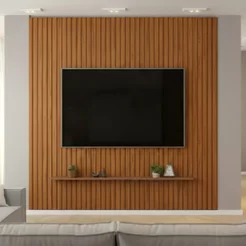 Painel Ripado para TV até 75 Polegadas MDF 250CMX240CM Trento Marrom Freijó