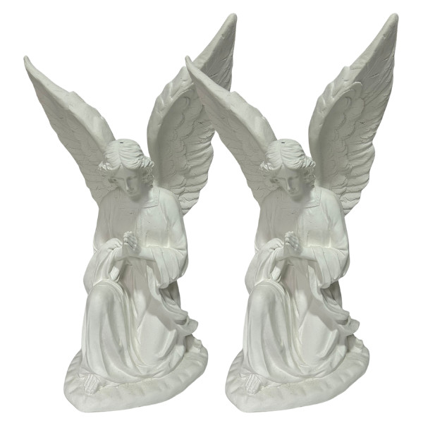 Kit com 2 Anjo Adorador 30cm com Asa Removível em Gesso Cru