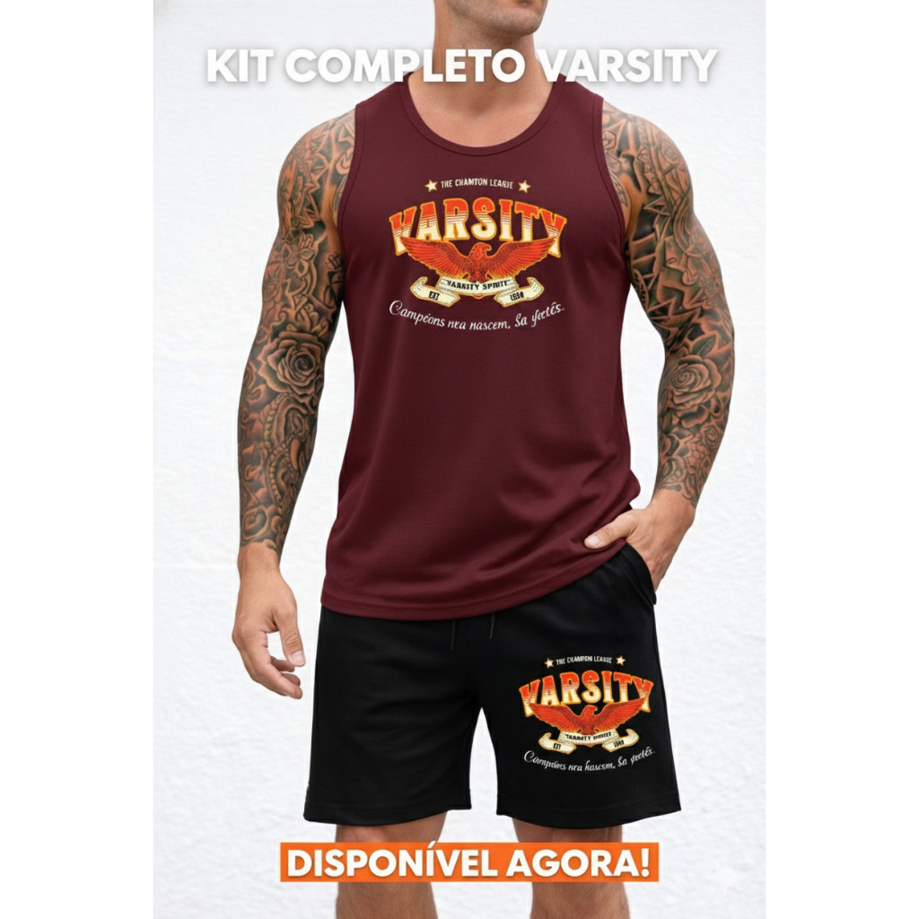 Kit Conjunto Varsity Fio 30.1 Regata e Bermuda Moletom PREMIUM Confortável Lançamento Toque Macio Envio Imediato
