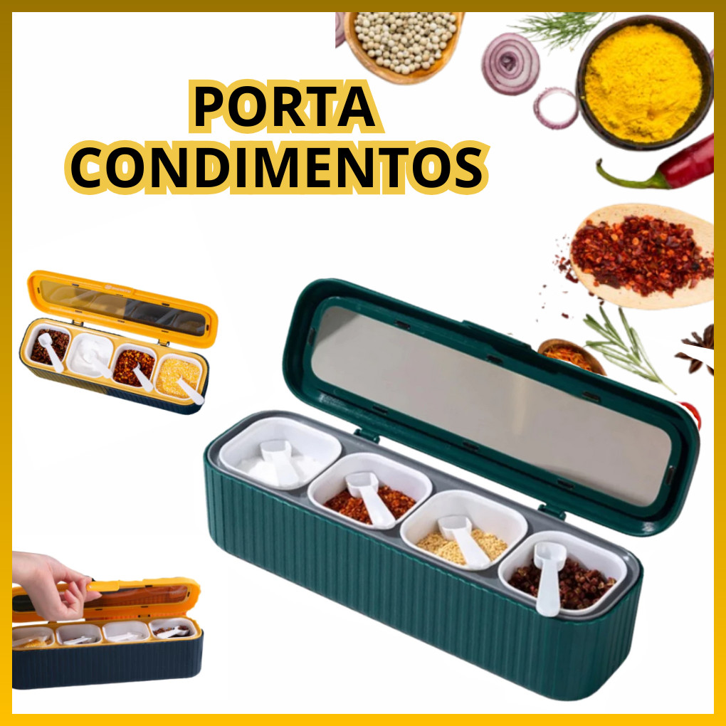 Kit 1/2 Pote Porta Temperos Porta Condimentos com 4 conchas. Organizador com 4 divisórias
