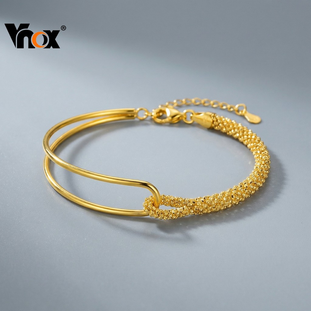 Vnox Fashion 18k Gold Round Tube Splicing Pulseira De Ouro De Camada Dupla Para Mulheres E Meninas , Presente De Joias U em Oferta na Shopee
