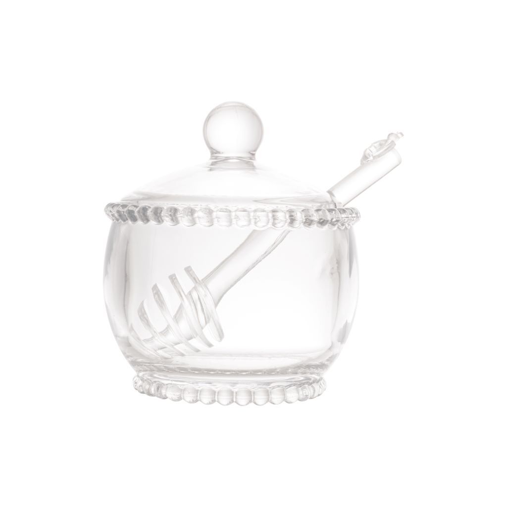 Meleira Porta Mel De Cristal Com Colher Pearl Mesa Posta Armazenagem Pote De Mel 11cm Cozinha Chique