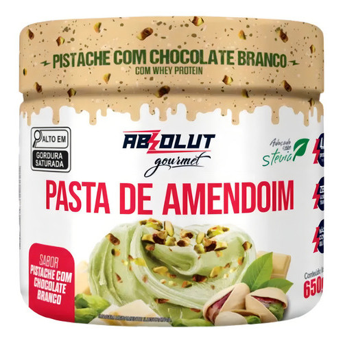 Pasta de Amendoim com Whey Pistache Chocolate Branco 650g Absolut Nutrition