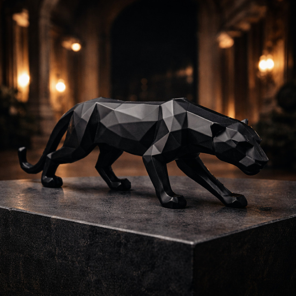 Escultura Pantera Negra Geométrica Estatueta De Decoração Casa Estatua Rack Sala Quarto Preto Branco em Oferta na Shopee
