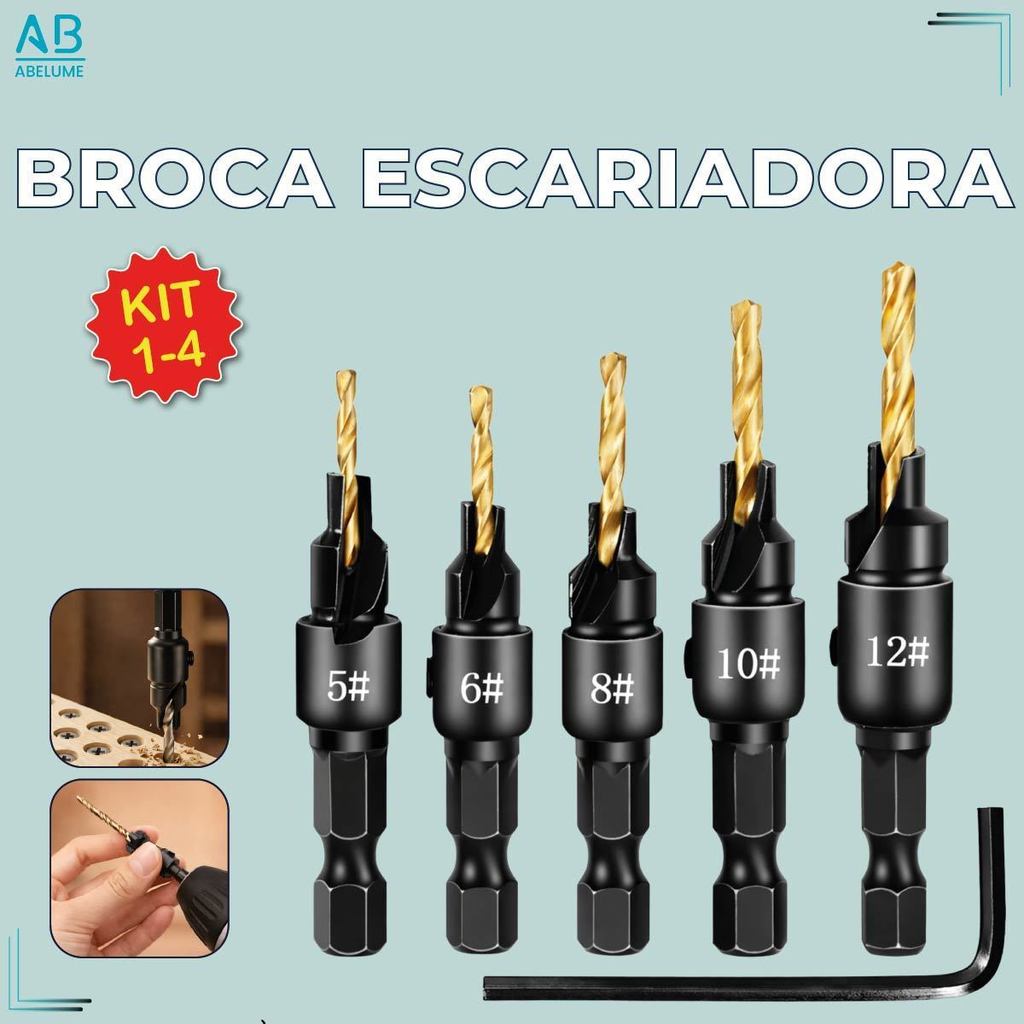 Jogo Broca Escariadora para Madeira com Escaneadores Ajustáveis Alta Durabilidade em Oferta na Shopee