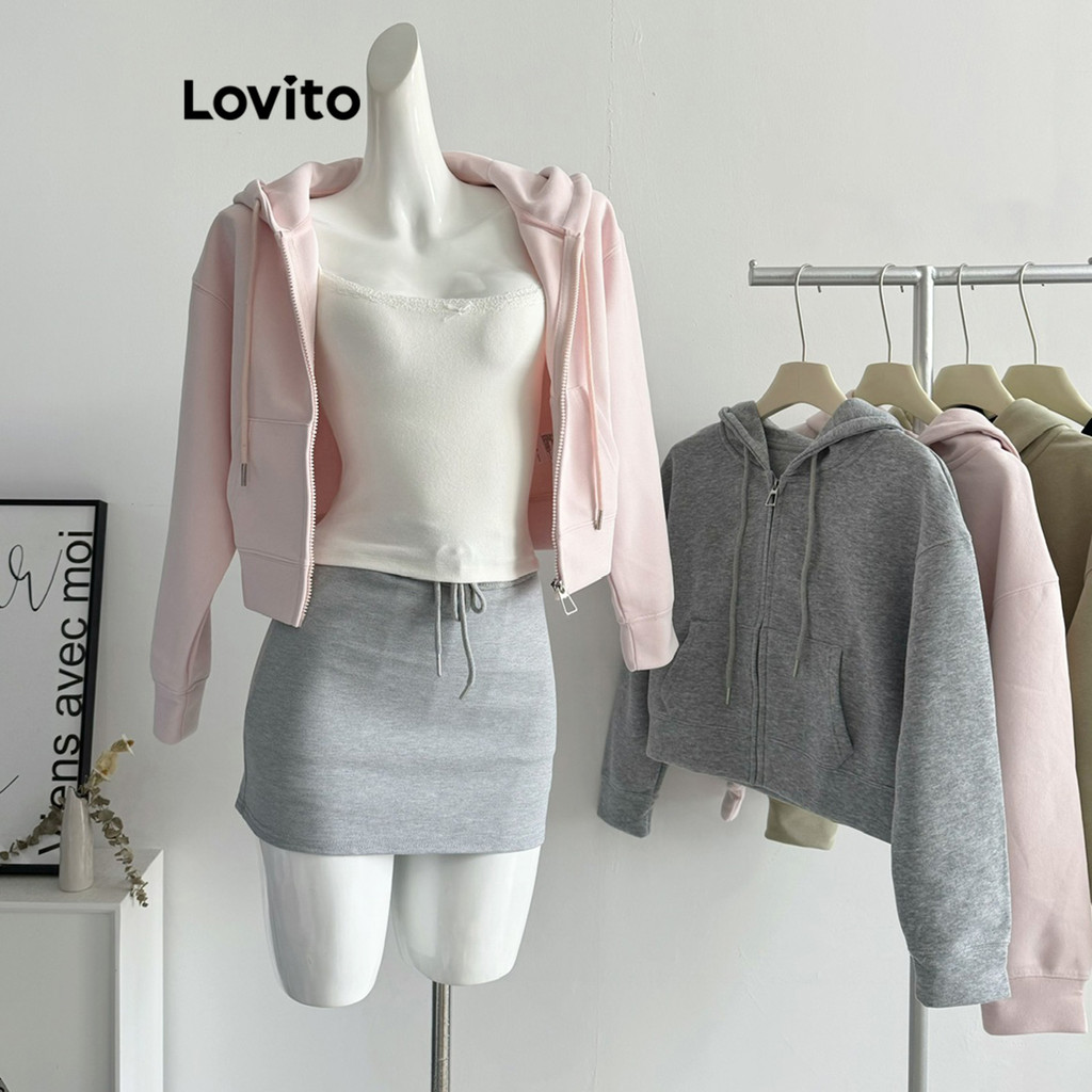 Lovito Jaqueta Casual Lisa Com Cordão Para Mulheres LNA75075 em Oferta na Shopee