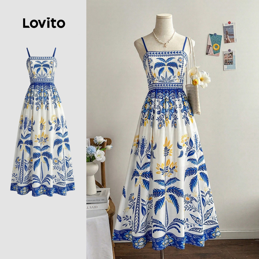 (NEW) Lovito Padrão de Vestido Férias com Zíper Vestido para Mulheres Na Primave