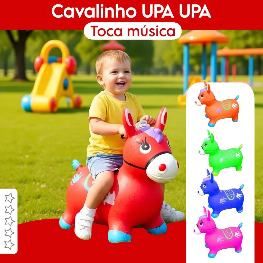 Cavalinho Upa Upa inflavel Pocoto Brinquedo Divertido Pula Pula Toca Musica Infantil Tem Musica e Led