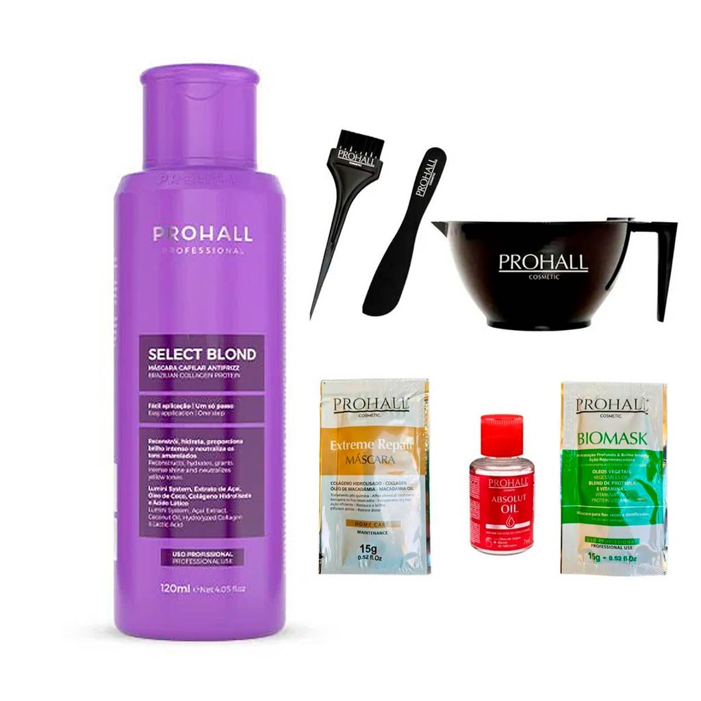 Antifrizz Liso Extremo Loiras Select Blond Prohall 120ml +Cumbuca/Espátula/Sachês/Óleo7ml