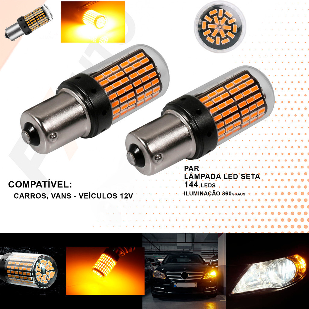 Par led seta pisca Luz De Seta Led Bau15s 1156 Ambar Amarelado 44W lampada led 144leds 12v
