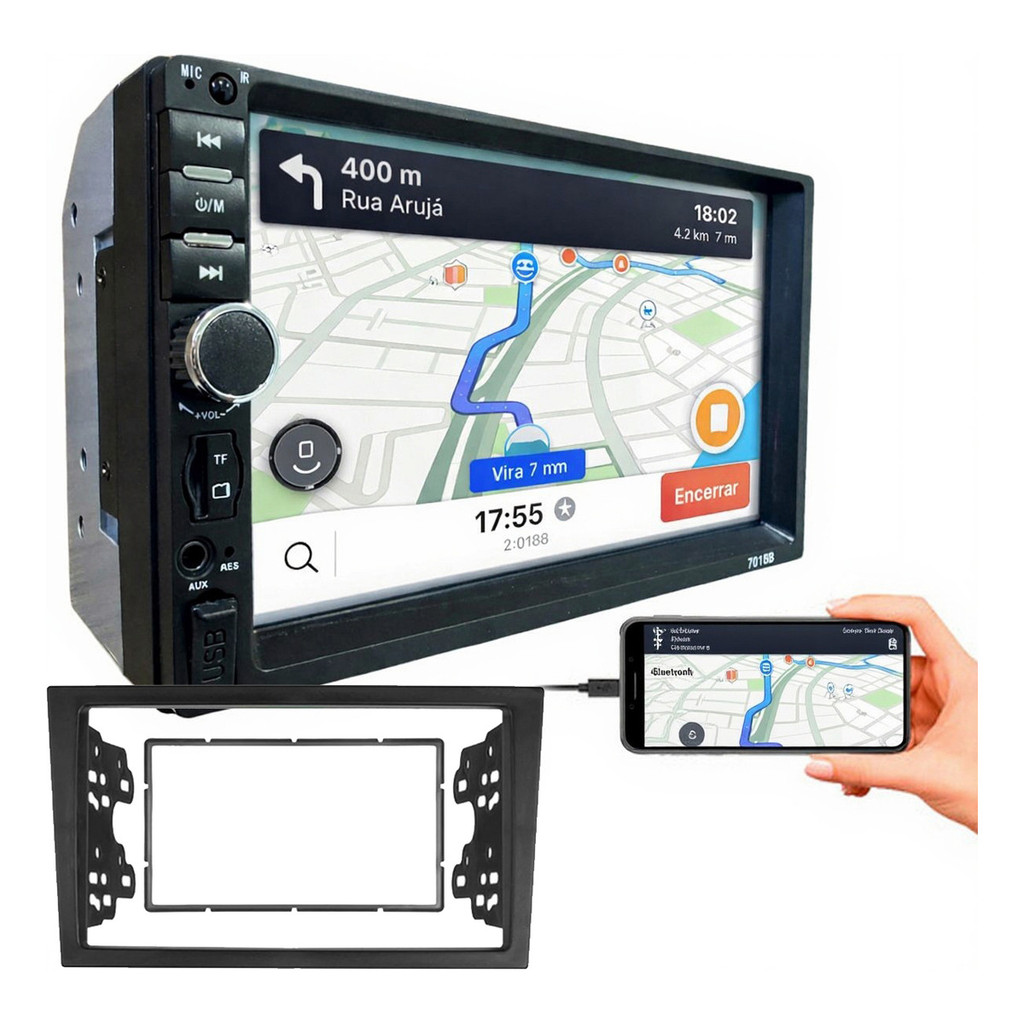KIT CENTRAL MULTIMIDIA MP5 7 POL COM MOLDURA MONTANA VECTRA CORSA 2002 A 2012 em Oferta na Shopee