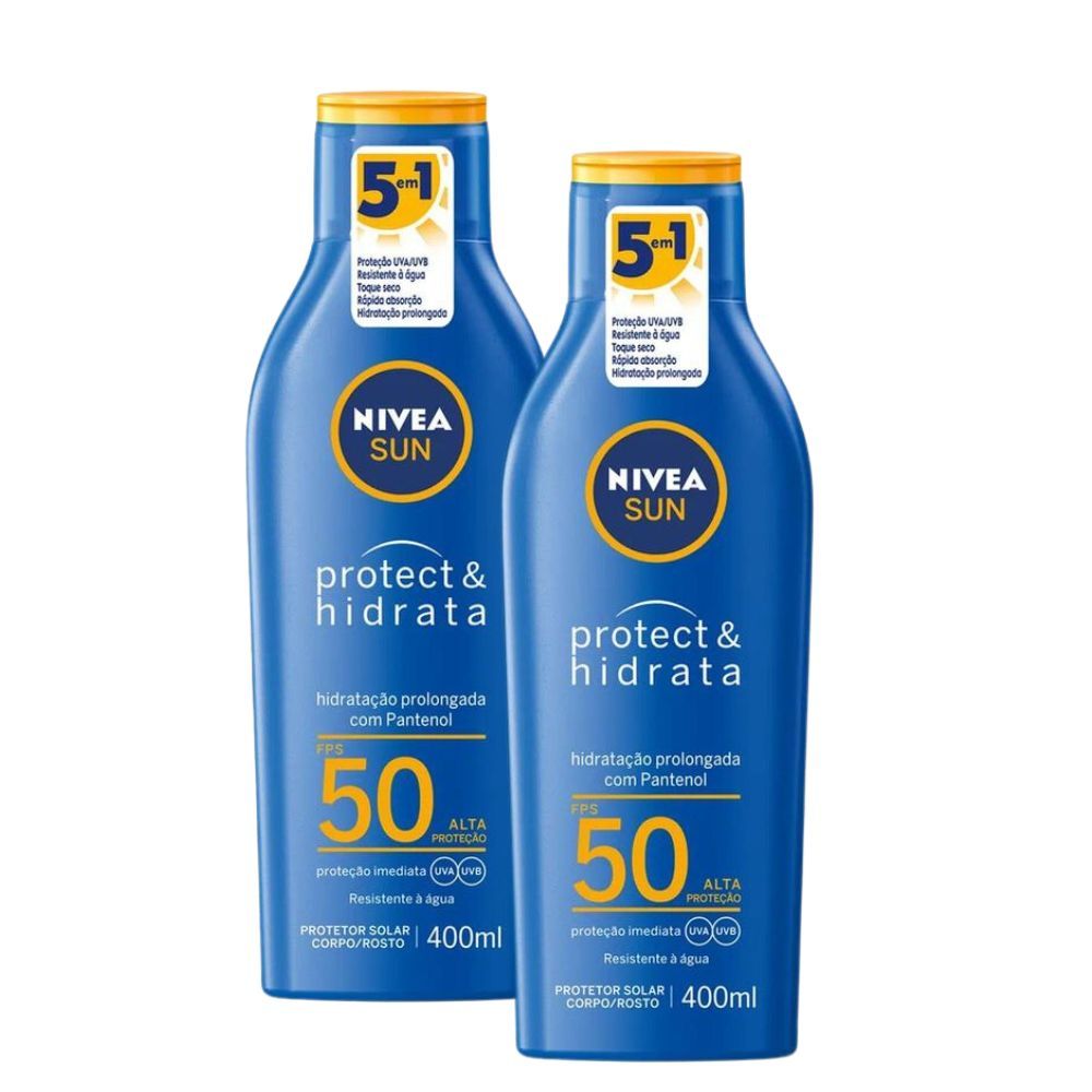 Kit 2 Protetor Solar Nivea Sun Protect & Hidrata FPS 50 Loção 400ml em Oferta na Shopee