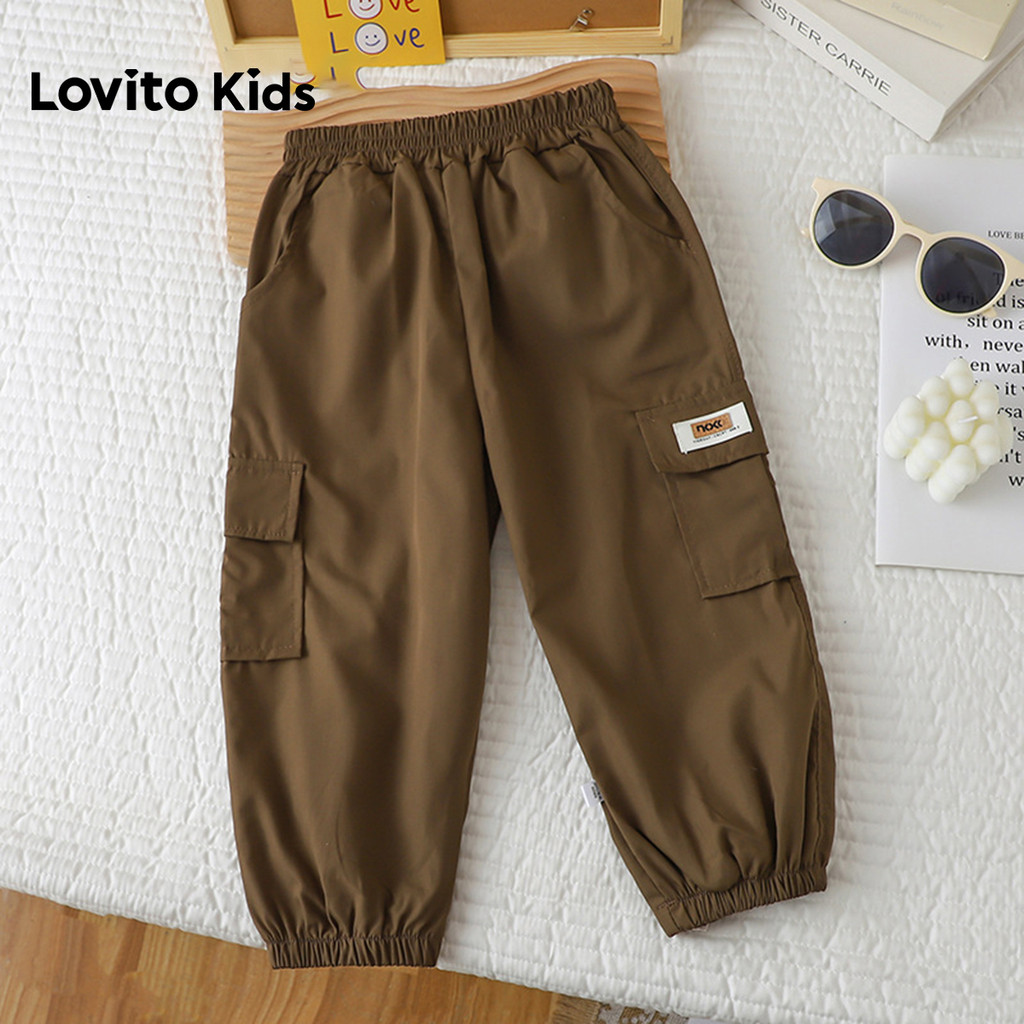 Lovito Kids Calça Casual com Bolso e Pregas para Moedas Primavera/verão Marrom para Meninos LNL132248 em Oferta na Shopee