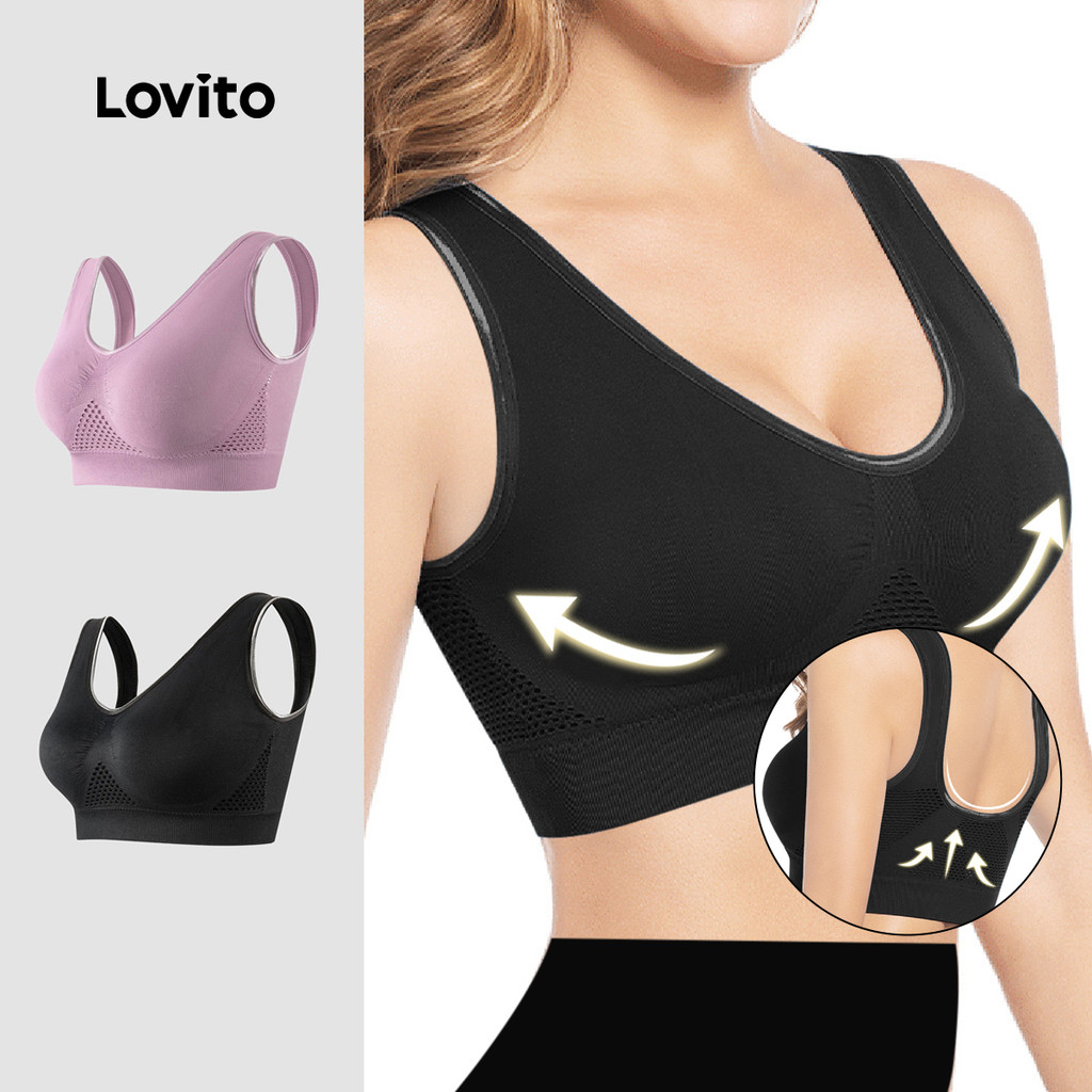 Lovito Top Esportivo Externo Respirável Olheiras Corrida Yoga Feminino LNA137007 em Oferta na Shopee