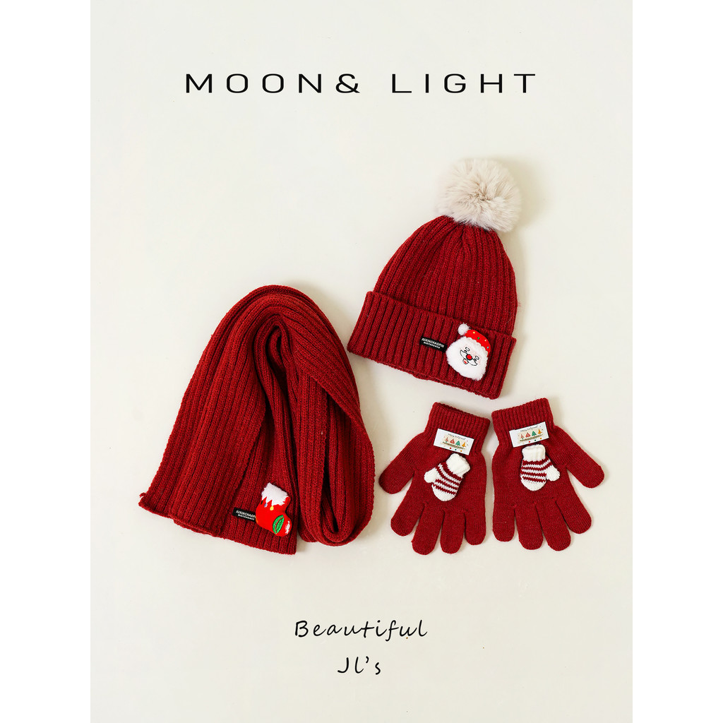 Natal crianças chapéu cachecol luvas conjunto cor sólida inverno quente bebê meninos meninas presentes cachecol de lã