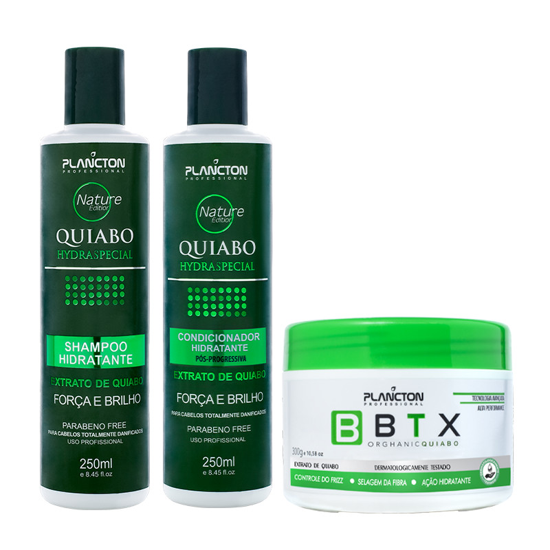 Kit BTX Capilar Quiabo 300g + Shampoo e Condicionador Quiabo 250ml – Plancton
