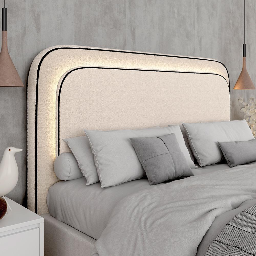 Cabeceira Estofada Cama Queen Lille Com Led Bouclé Off White - M.a em Oferta na Shopee
